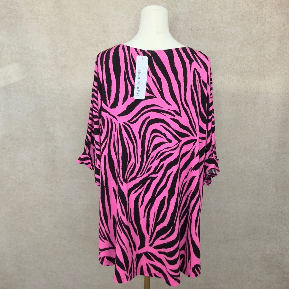 Dear Scarlett Bold & Vibrant Pink & Black Zebra Print Blouse with Cuffed Sleeves - Picture 5 of 7